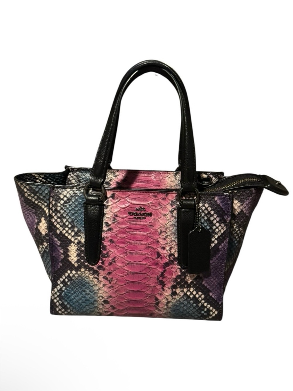 Coach Multicolor Mini  Python-Print Leather Satchel with Black Handles